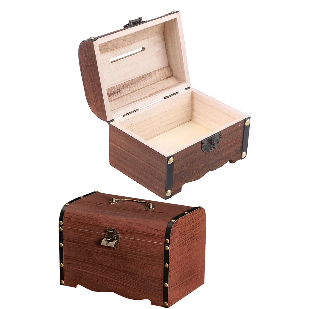 2個入り レトロ木製貯金箱 ヴィンテージ宝箱 鍵付き コインバンク 子供 大人用 ジュエリー収納 ギフトアイデア
