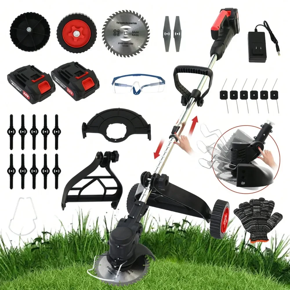 

Cordless 3In1 Weeds Eater Electric Weeds Wacker With Wheels, Foldable Design, 4 Types Of Blades, And LongLasting Battery For Ef