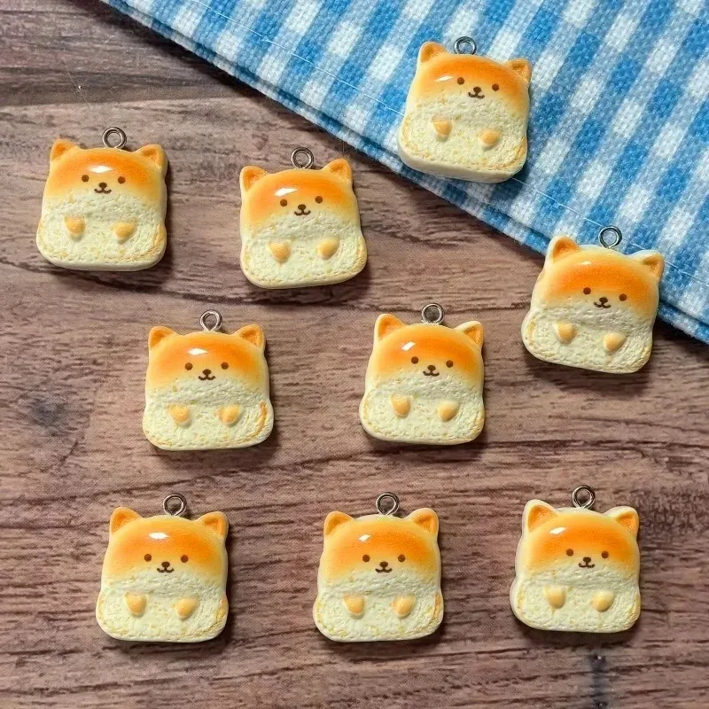 10Pcs Cartoon Dog Food Resin Pendants Lovely Puppy Bread Charms Handmade DIY Accessories For Earrings Necklaces Keychain Making
