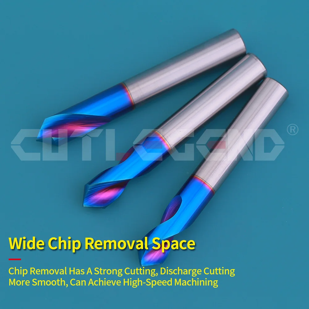 Wiertło punktowe z węglików spiekanych HRC65 90 stopni CNC narzędzie do fazowania wiertło prowadzące Nano niebieska powłoka lokalizacja centrujące wiertło do metalu