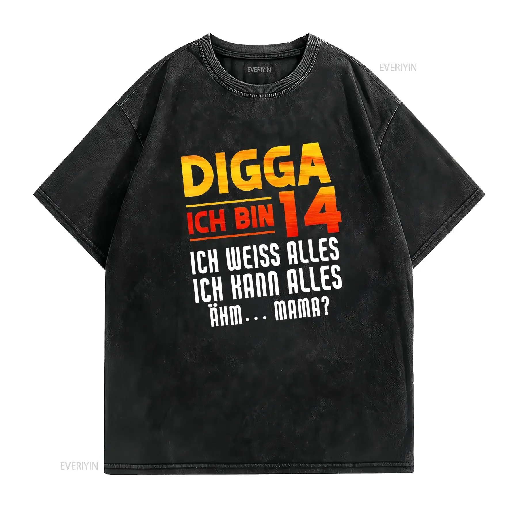 Lustiges Herren T Shirt mit deutschem Geburtstags Spruch Digga Ich Bin 14 Weiss Alles I'M I Know Everything 2010 Vintage
