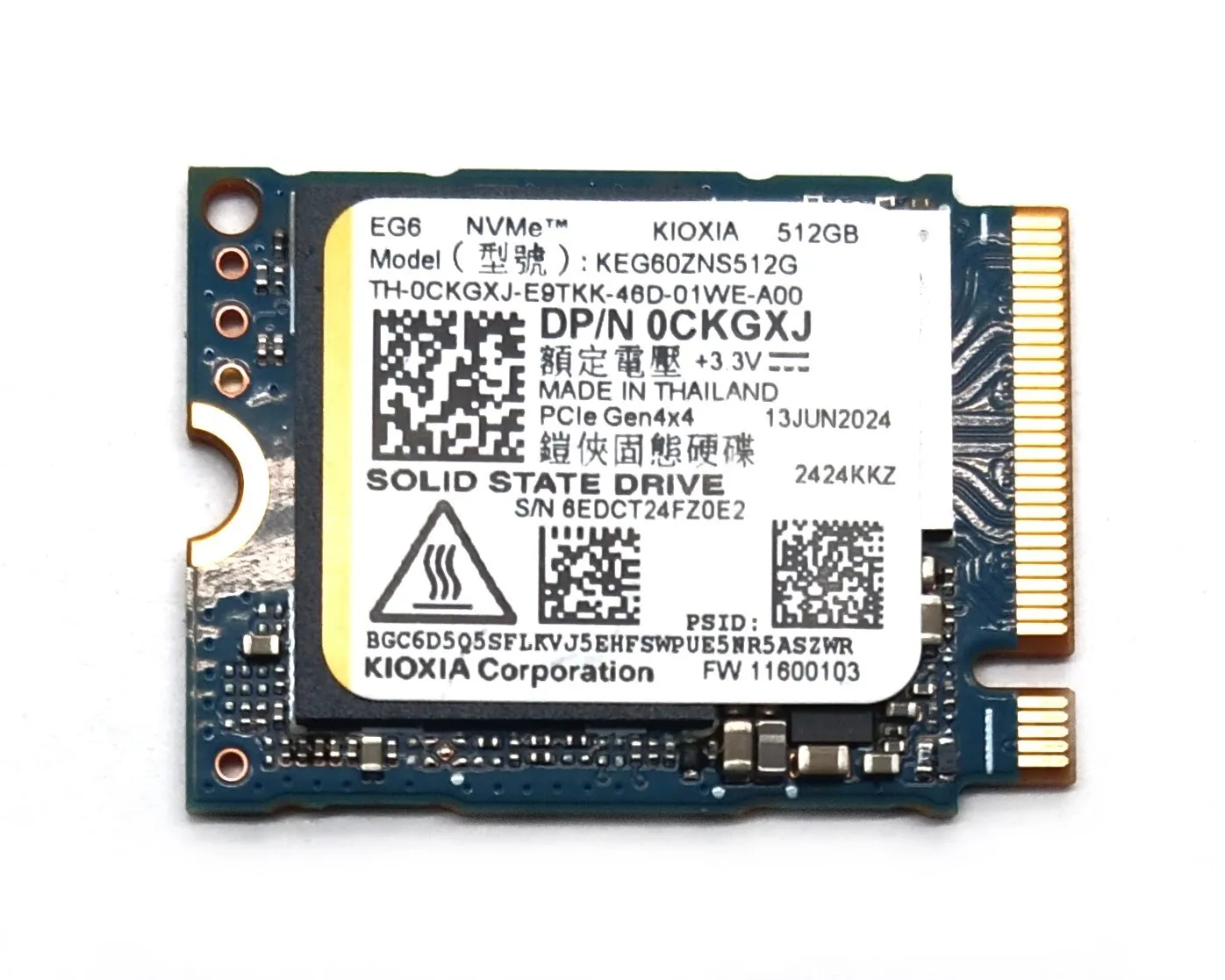 

Dell CKGXJ (Kioxa KEG60ZNS512G) Eg6 512 GB Solid State Drive - PCIe 40 X4 - NVMe - M2 2230 - Used-Like New