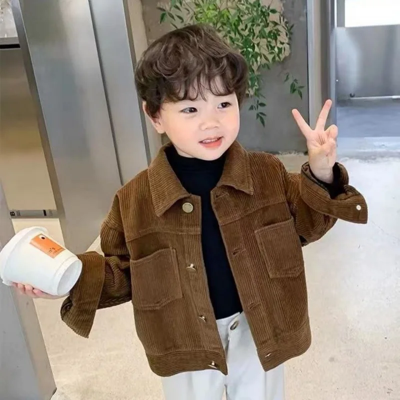 

Boys Coat 2023 Autumn New Korean Version Baby Corduroy Casual Jacket Medium and Small Children's Foreign Versatile Top