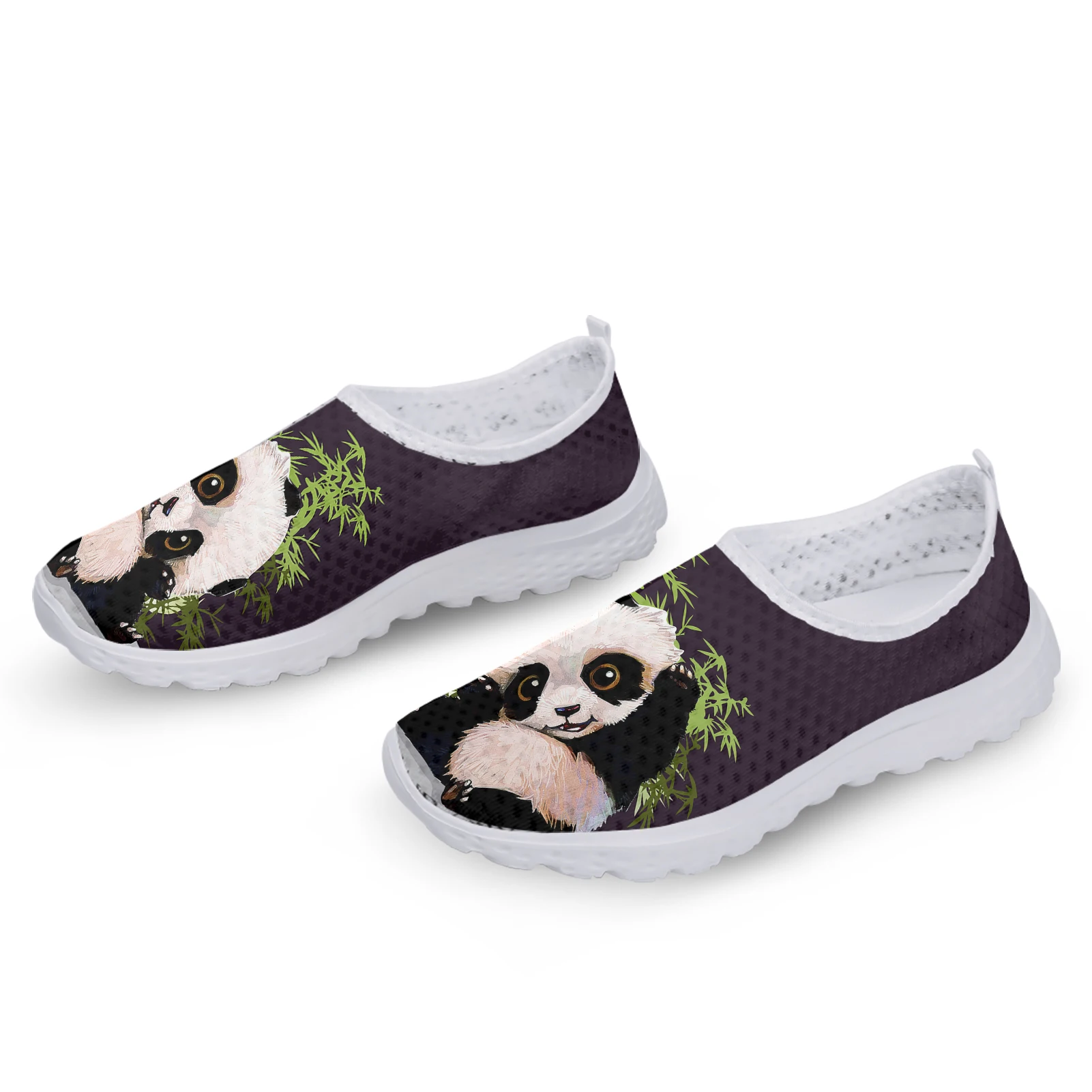 INSTANTARTS Cute Panda Bamboo 3D Printing Women\'s Shoes Comfortable And Breathable Summer Shoes Mesh Sneakers Slip On Shoes