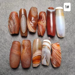 11pcs/lot Selected natural red silk agate dzi Old material Long bucket beads Severe weathering lines Accessories jewelry taki