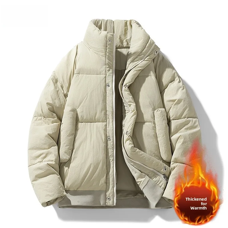 

Thiened Cotton Jaet Stand Collar Warm Versatile ex Winter Coat Retro Couple Matching Long Sve Zipper Closure Pure ...