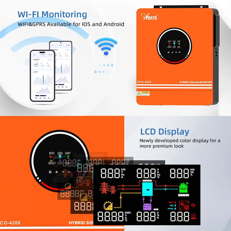 Solar Off Grid Inverter Hybrid 3600W 4200W 6200W Hybrid Solar Inverter Controller 24V 48V 220V 120A MPPT Hybrid Inverter