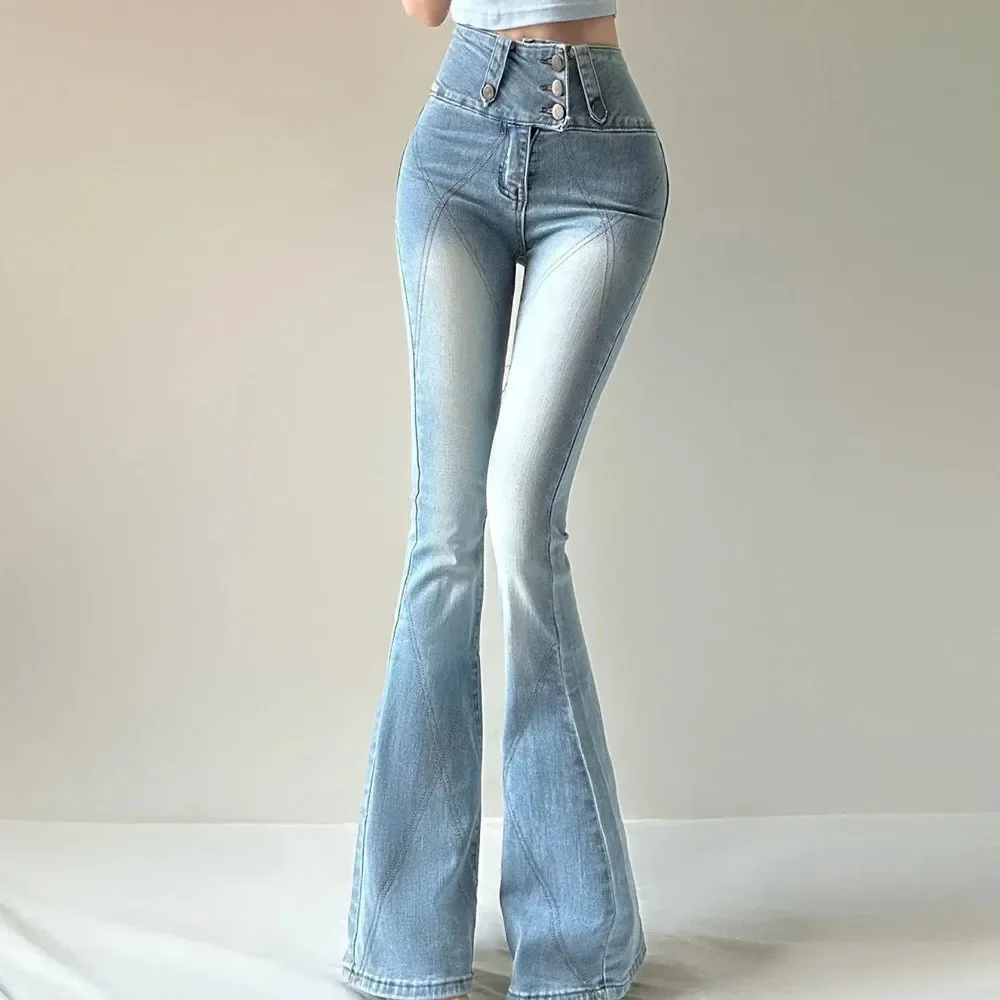 

Fashion Flare Jeans For Women Skinny Bell Bottom High Waist Jean Pants Spring Summer Multi Button Lady Sexy Denim Trousers Z784