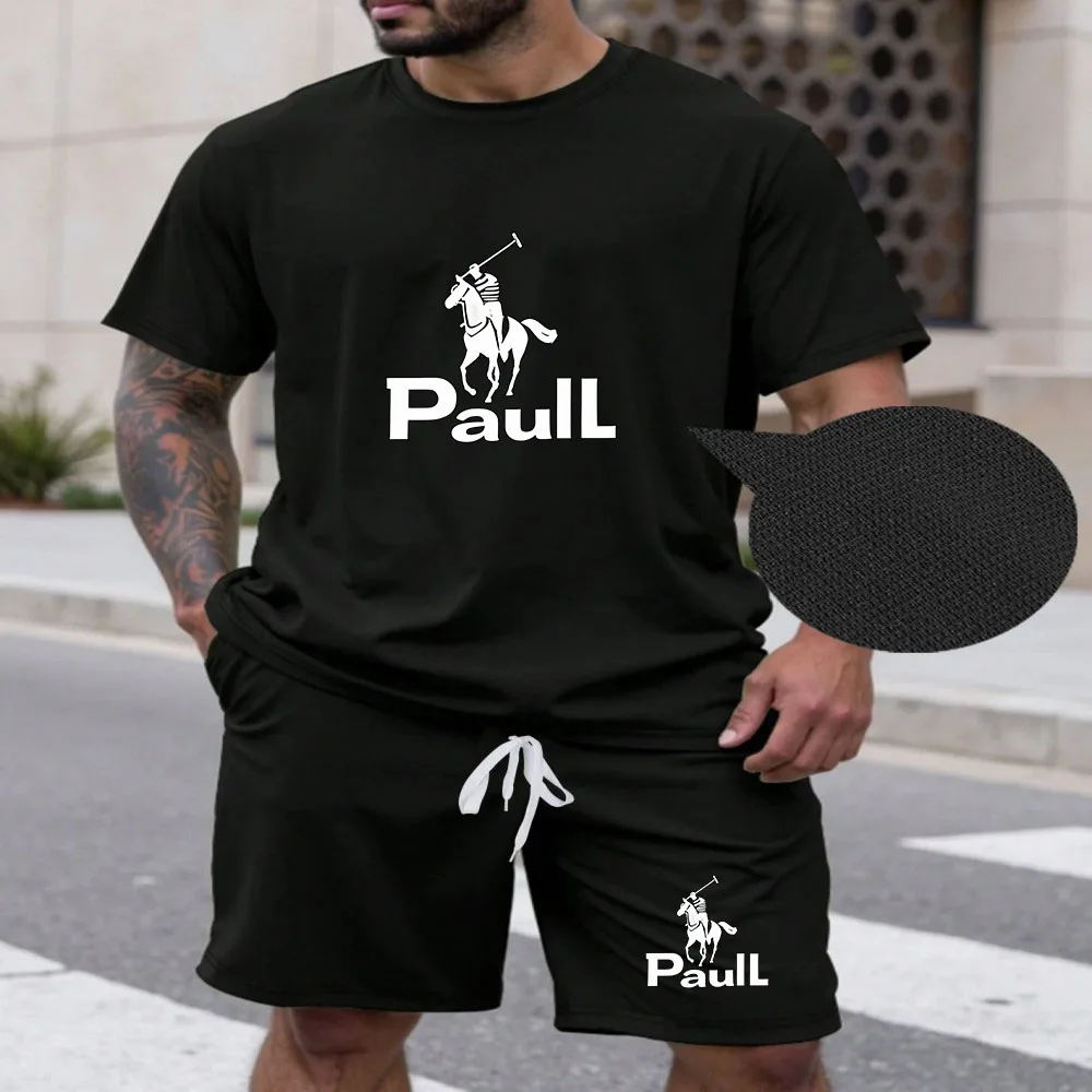 

New summer fitness sportswear for men, short-sleeved T-shirt and shorts two-piece set, breathable and quick-drying casual wear.
