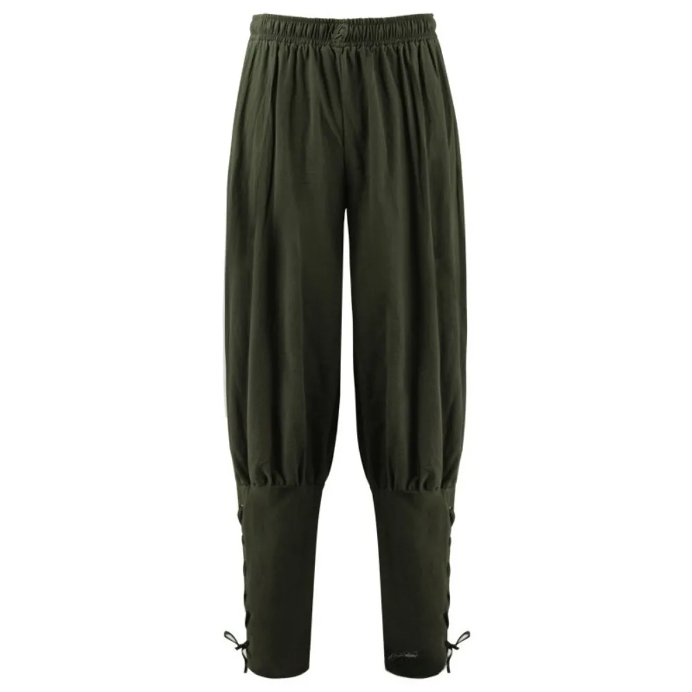 Calças casuais soltas medievais de cor sólida – Calças compridas de Halloween com alças no tornozelo, ajuste skinny para temas medievais