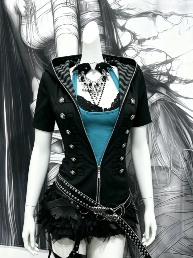 Y2K Ästhetik 2026 Neu Harajuku Grunge Slim Fit Grunge Weste Streetwear Damen Sommeranzug Vintage Kurzarm-T-Shirts Lässiger Sommer
