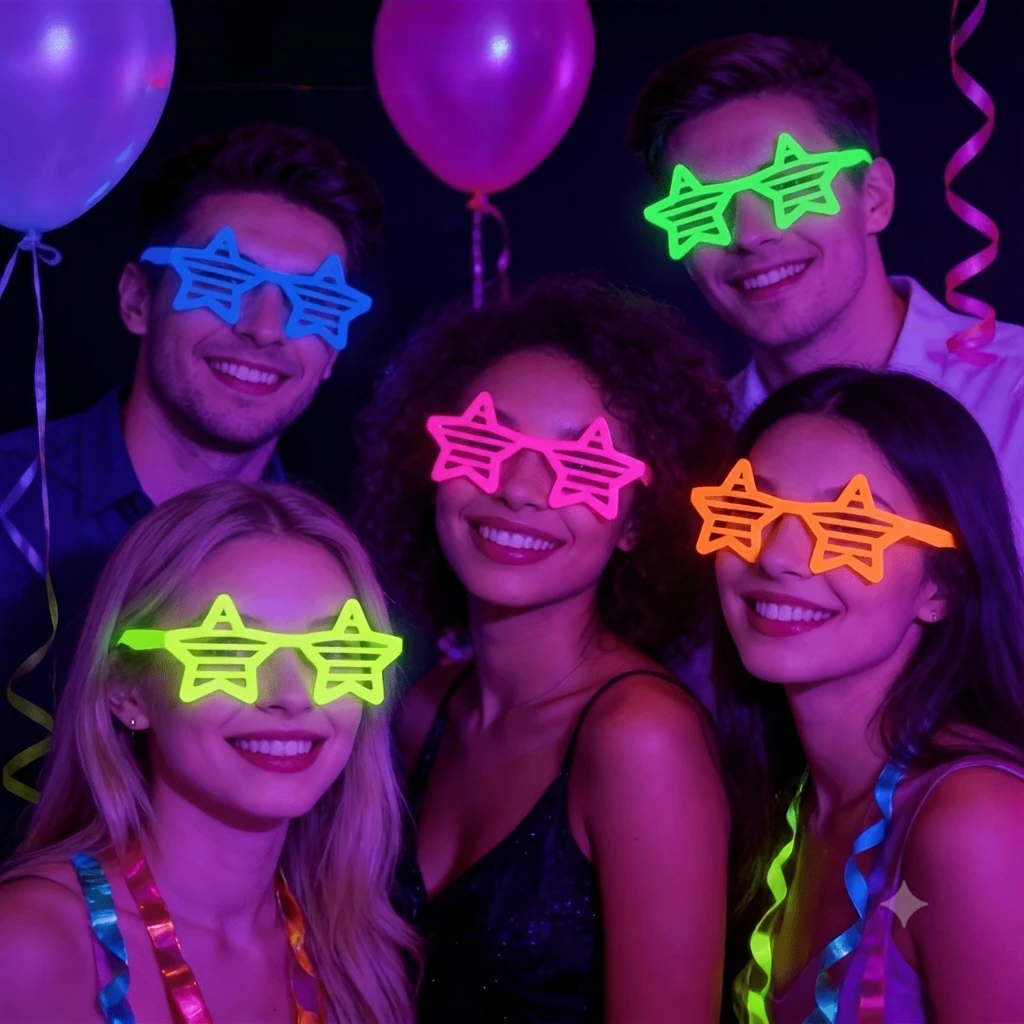 10 Stück im Dunkeln leuchtende fluoreszierende Brillen, bunte leuchtende Partybrillen für Neon-Geburtstagsdekoration, zufällige Farbe – Detail 2