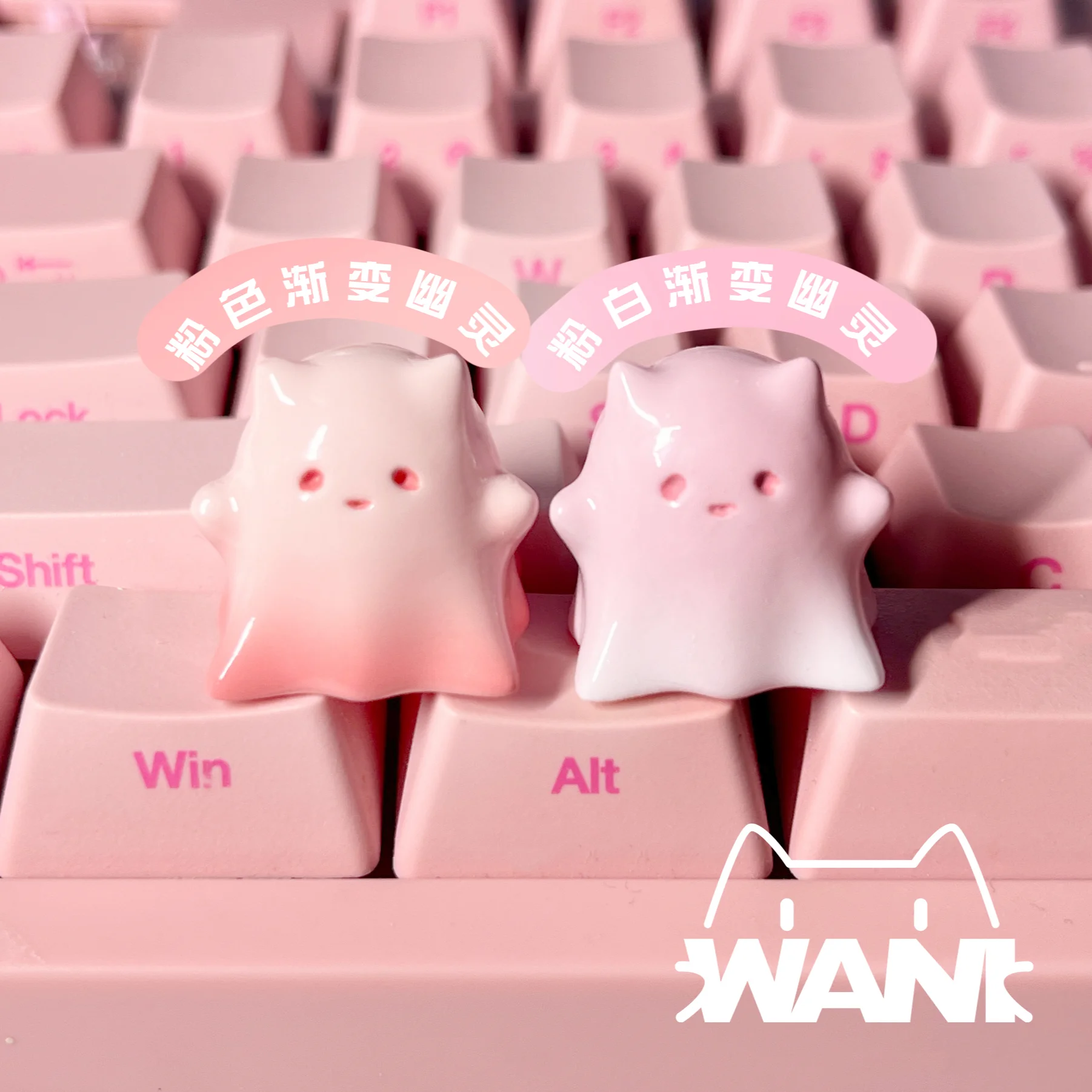 

Ghost Cat Pink Kecap Resin Gradient Pink Cute Keyboard Caps Custom Keycaps for Mechanical Keyboard Accessories Artisan Keycap