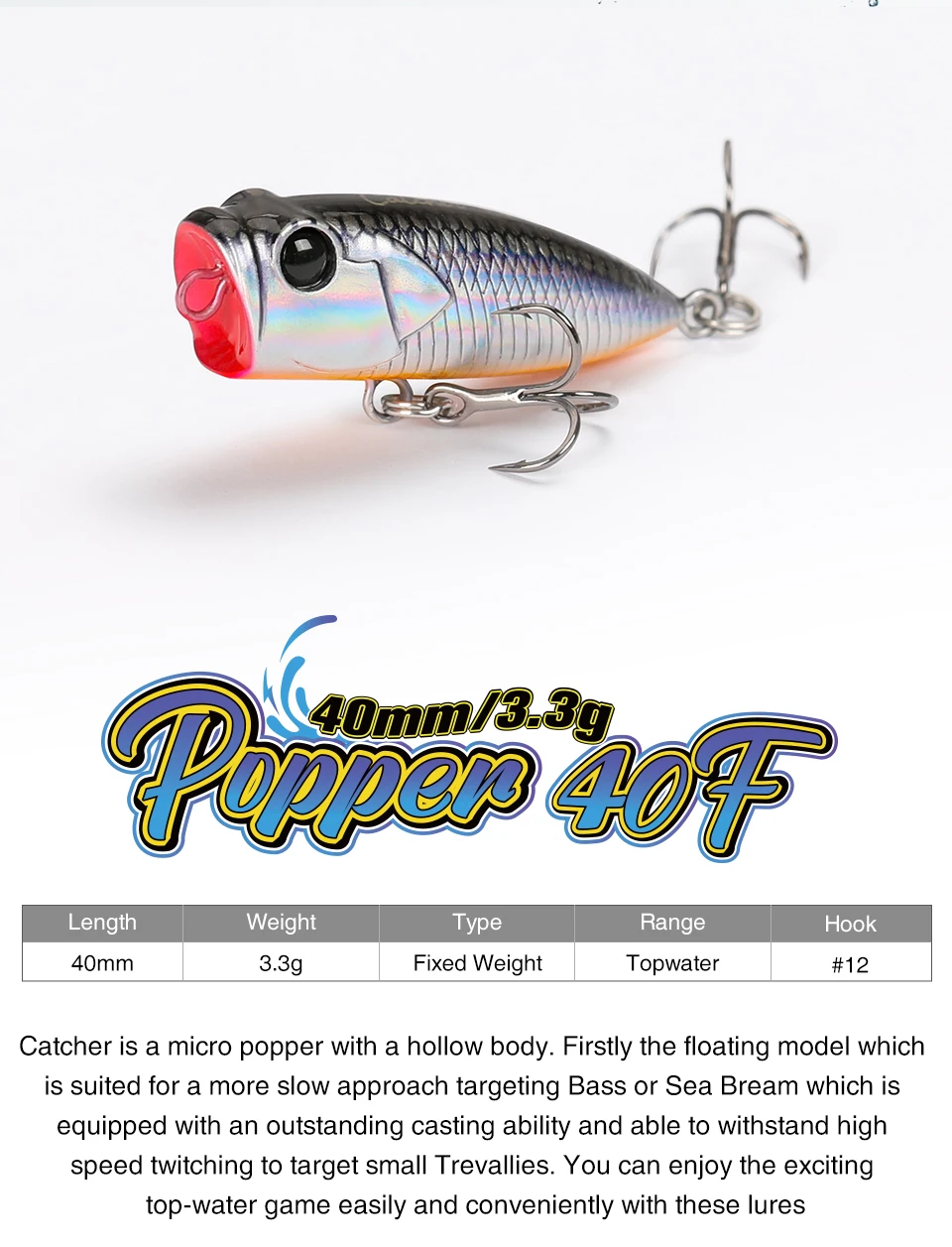 TSURINOYA 4 cm 3,3 g Angelköder Topwater Popper CATCHER 40F Hundespaziergang Action Harter Köder Leichtes Spiel Bass Rockfish Großes Mausmodell – Detail 3