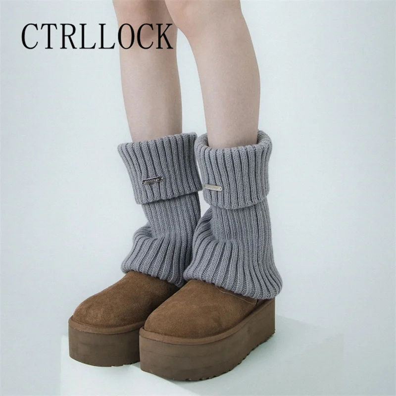 CTRLOCK-Thread agulha grossa malha Leg Warmers para mulheres, meias elásticas, monocromático