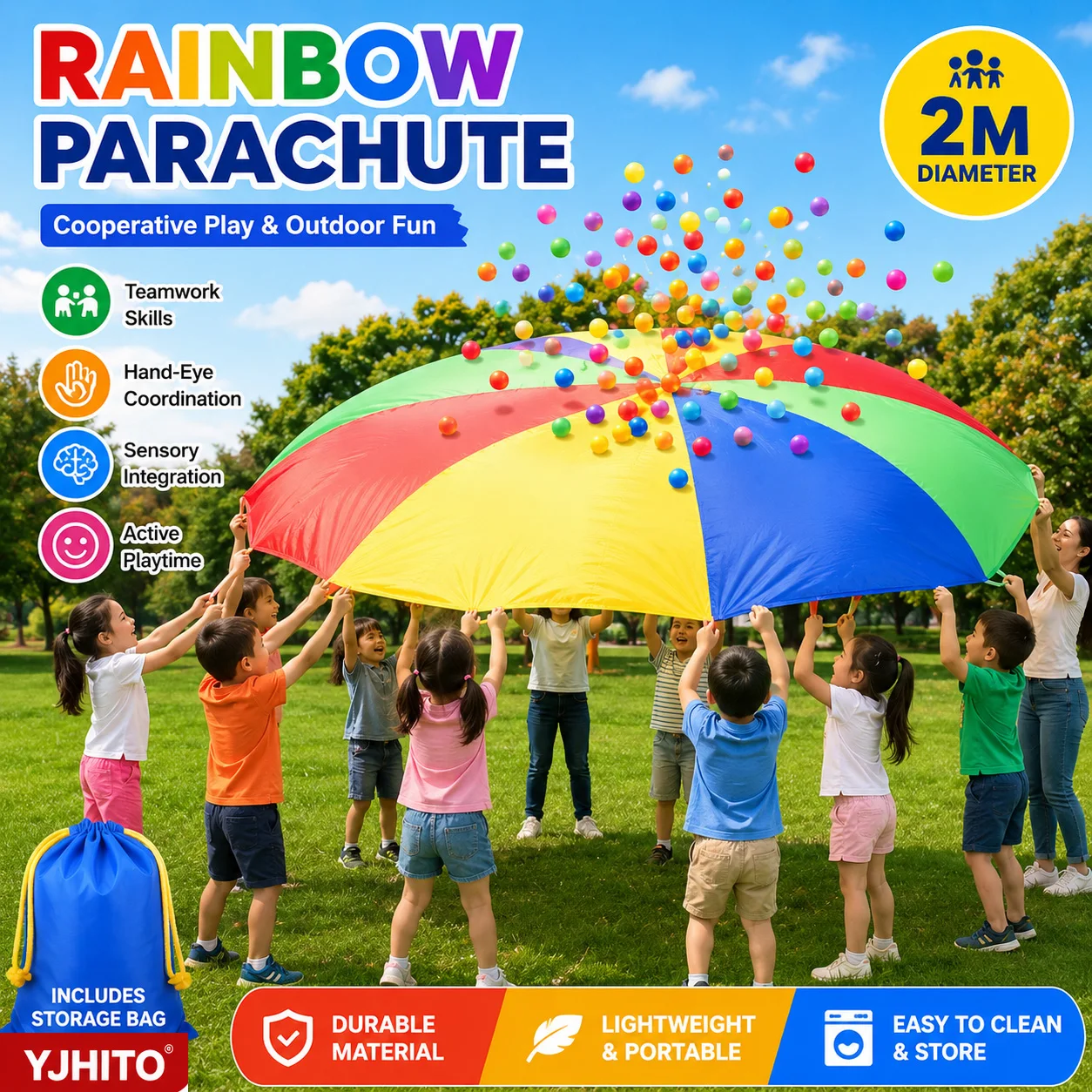 Paracaídas Arcoíris para Niños, Juguete de Entrenamiento de Integración Sensorial, Juegos Cooperativos al Aire Libre para Jardín de Infancia, Actividad Padres e Hijos