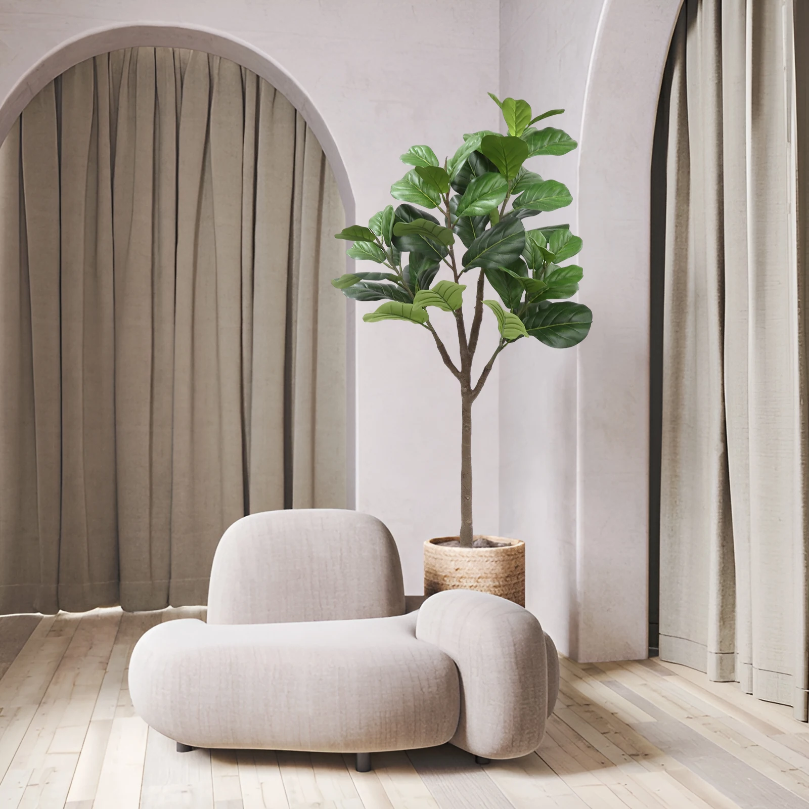 

Artificial Fiddle Leaf Fig Tree Decorative Artificial Fig Tree with Natural Trunks Realistic Leaves in Pot for Living Room Corne