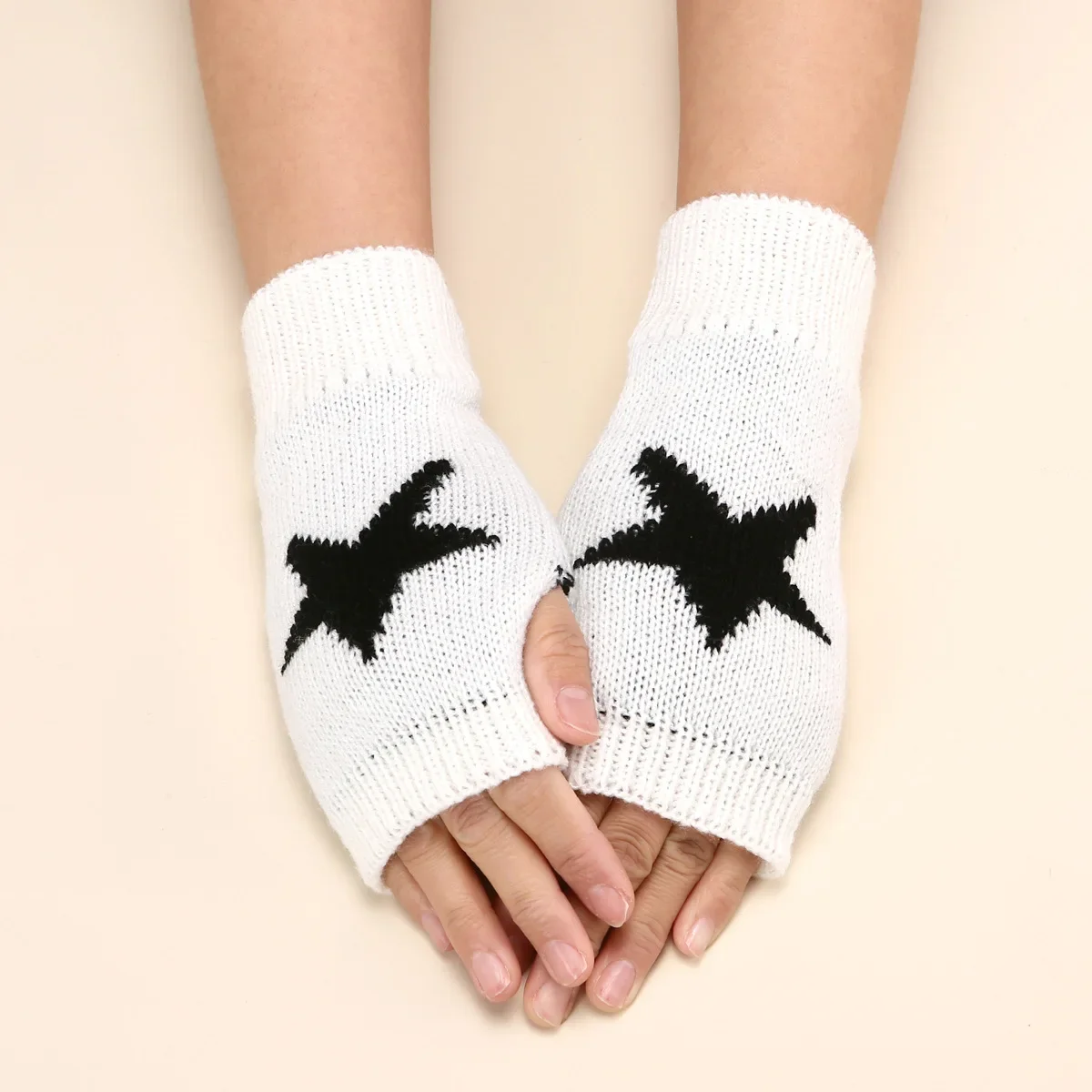 2024 Punk Y2K Knitted Woolen Gloves for Men Women Pentagram Half Finger Warm Soft Mittens Soft Star Hand Fingerless Gloves