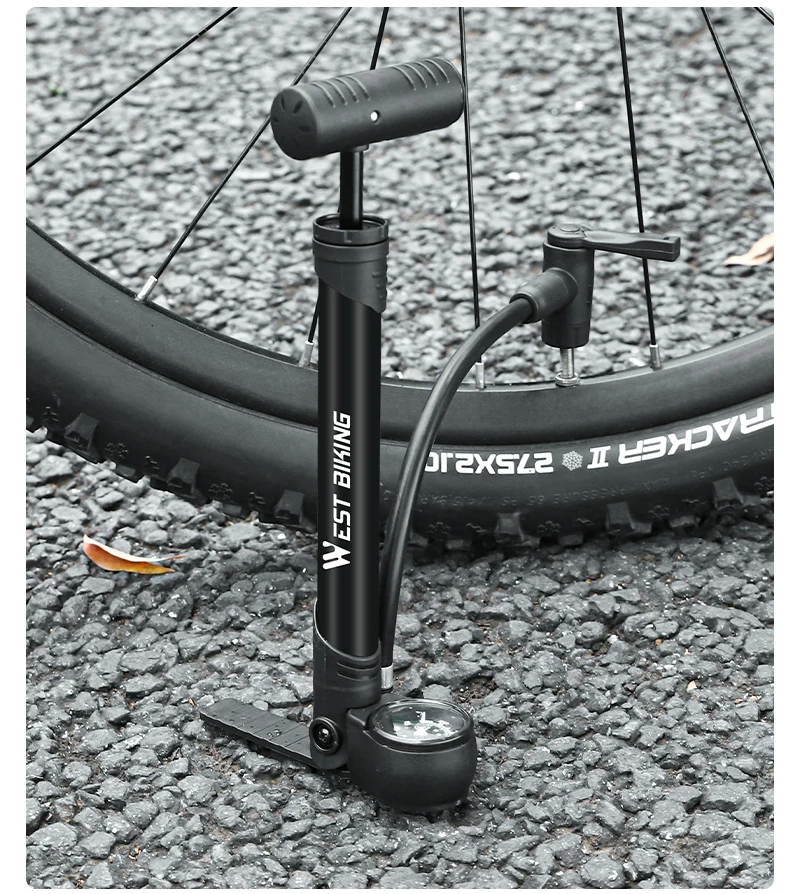 WEST BIKING Fahrradpumpe aus Aluminiumlegierung, 120 PSI, tragbare Hochdruck-Handpumpe mit Manometer, Doppelventil für Fahrrad und Motorrad – Detail 14
