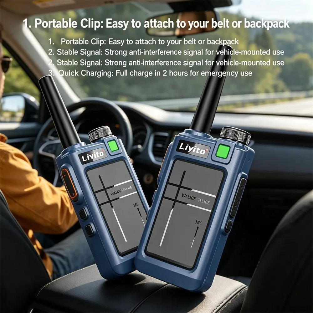 Mini Walkie Talkie 2PCS Rechargeable Long Range Two Way Radio USB Charging Portable Handheld Interphone for Hotel Retail