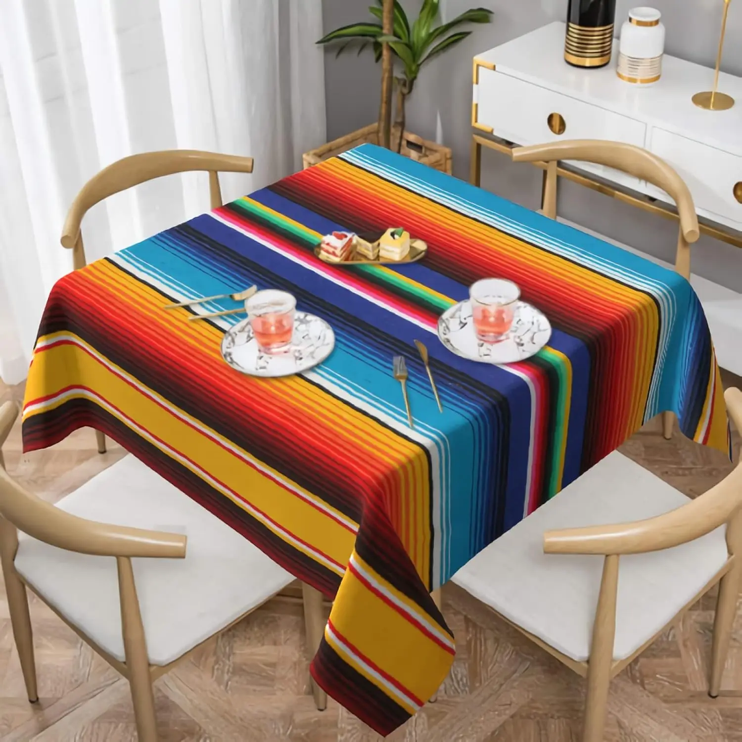 Mexican Colorful Stripes Rectangle Tablecloths for Table Decor Mexico Dia De Los Muertos Kitchen Dining Table Cloth Party Decor