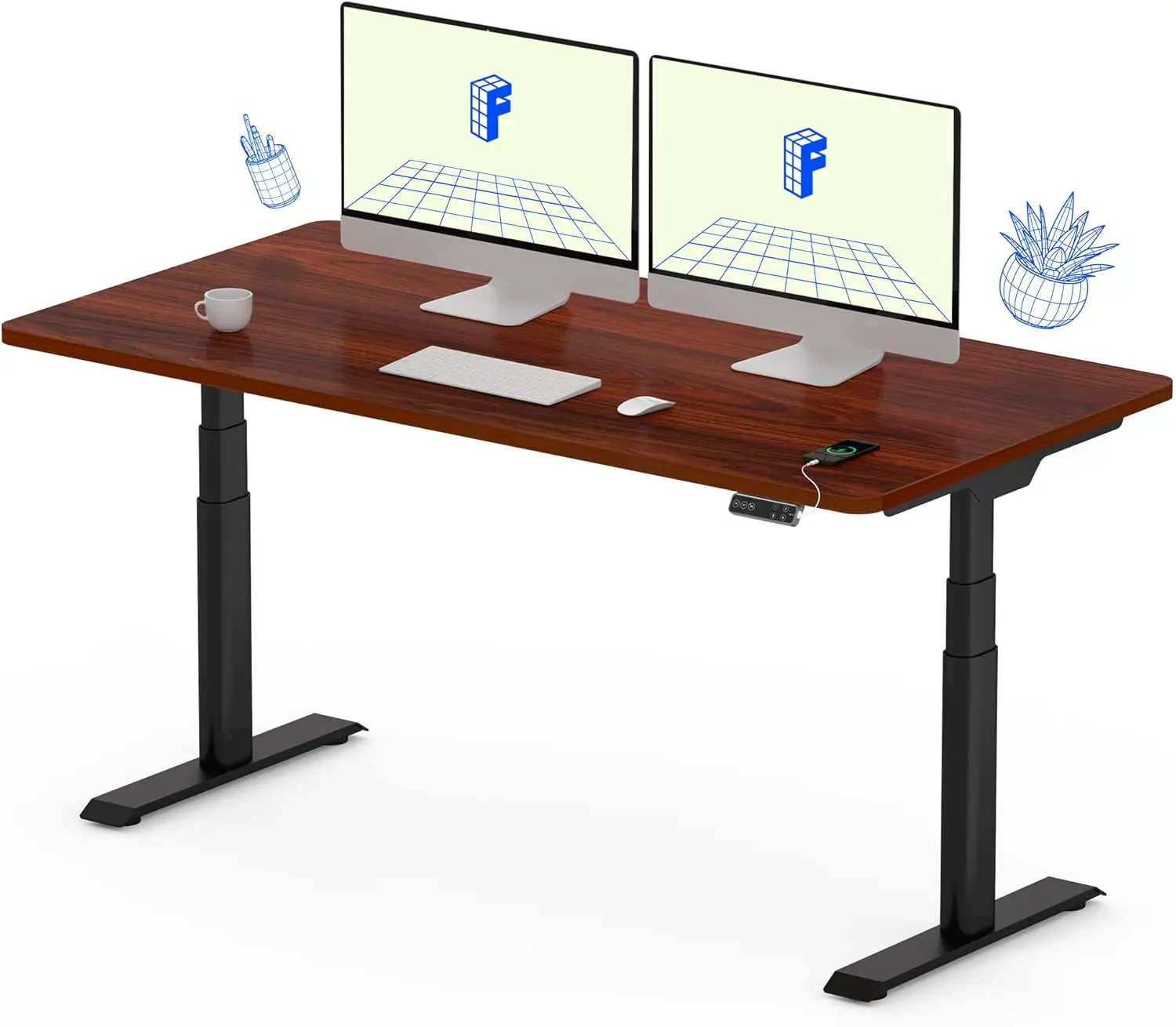 Flexispot-E8 Dual Motor 3 Stages Standing Desk, 55X2 8 Polegada, perna oval, altura elétrica, mesa ajustável, placa de peça inteira