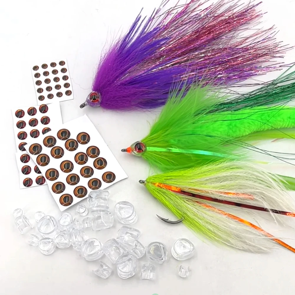 30 Stück 3 Größen Fliegenbinde-Fischschädelmasken mit 3D-Augen für die Herstellung von Streamer-, Hecht-, Barsch-, Forellenködern, Salzwasser-Fliegenbindematerial – Detail 3