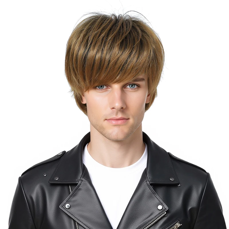 باروكة قصيرة من الحرير الطبيعي الطبيعي عصرية للرجال أوروبية وأمريكية بسعر خاص لعام 2025، باروكة من الألياف الاصطناعية