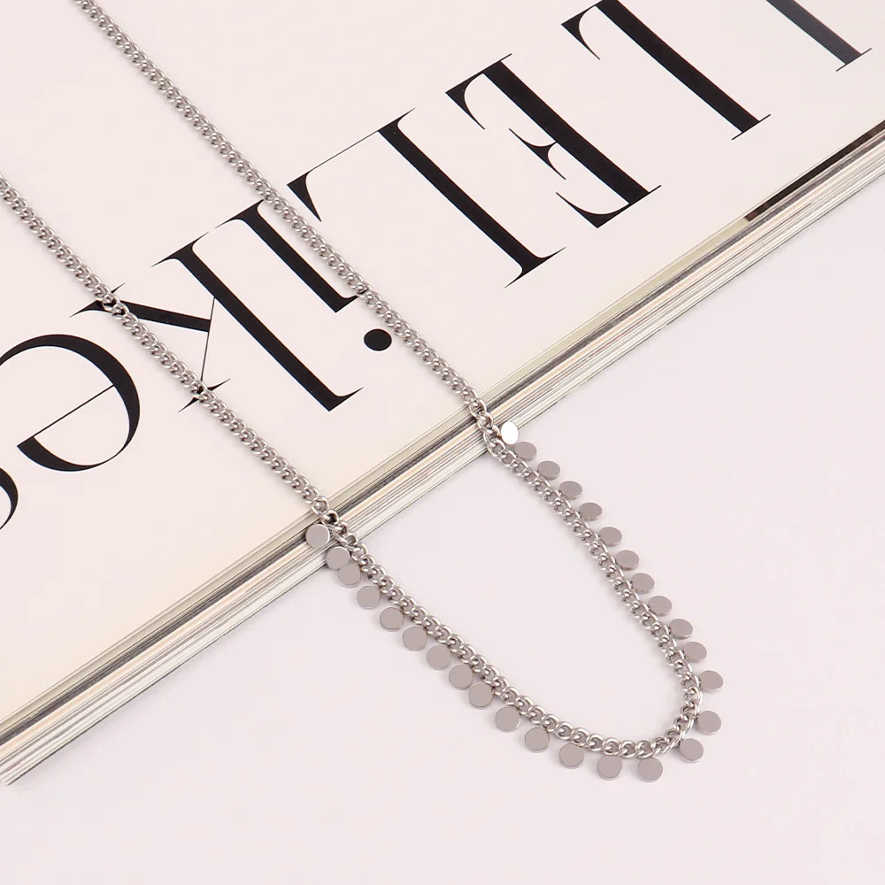 316L Stainless Steel Round Tassel Pendant Necklace For Women Fashion Gold Color Chain Necklaces Jewelry