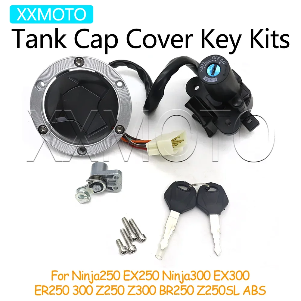 

For Kawasaki Ninja 250 EX250 EX300 ER250 Z250 Z 300 Z250SL ABS EX 250 Motorcycle Fuel gas Tank Cap Cover Ignition Switch Key Kit