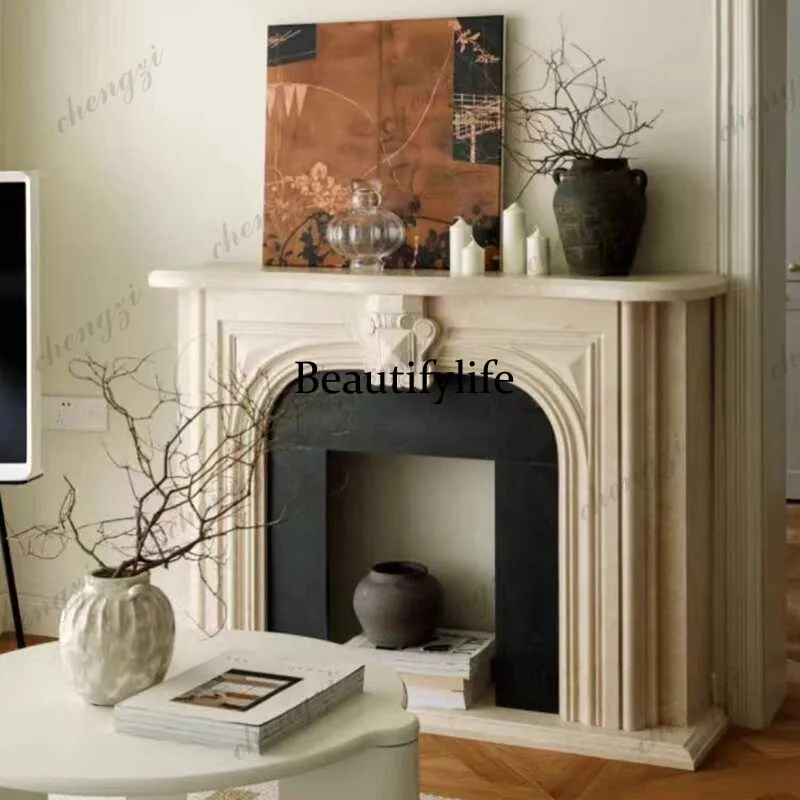 French retro solid wood fireplace American simple entrance fireplace living room decoration