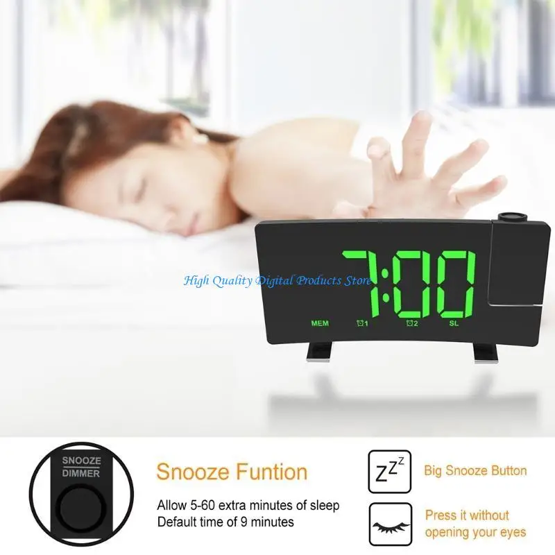 U2JE Digital Projection Alarm Clock LCD Display LED Ceiling Projector Snooze