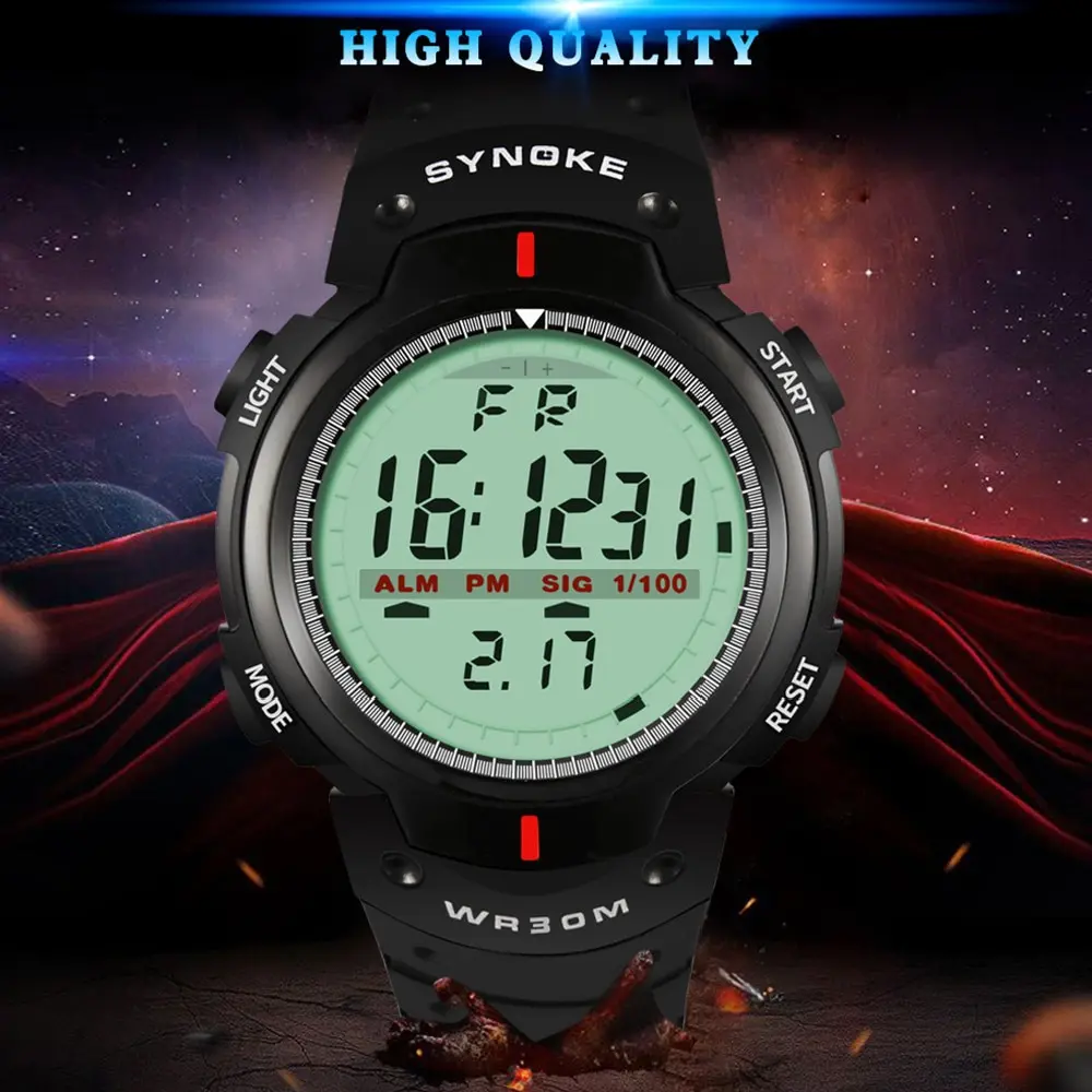 SYNOKE Men Electronic Watch Sports For Men Waterproof Luminous Multi Function Outdoor Mountaineering Large Screen Electronic Wat