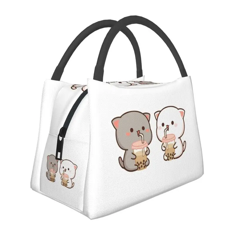 

Peach And Goma Mochi Insulated Lunch Tote Bag for Women Funny Couple Cat Resuable Cooler Thermal Food Lunch Box Work Travel