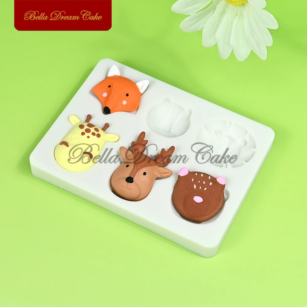 3D Cartoon Fox Lion Forest Animal Head Silicone Mold Tiger Fondant Chocolate Mould DIY Clay Model Cake Decorating Tools Bakeware