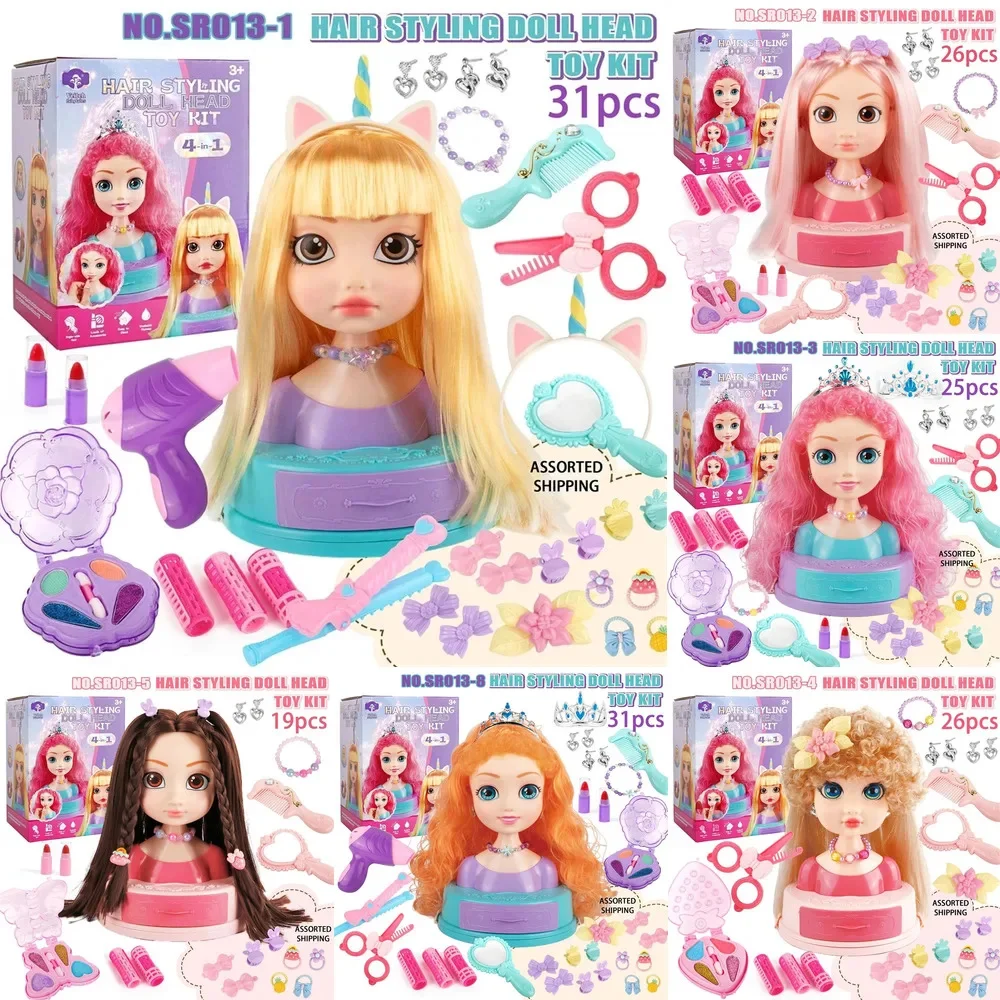 Mädchen Haar Styling Puppe Kopf 32PCS Schönheit Make-Up Kit Pretend Friseur Spielen Spielzeug Simulation Kosmetik Set für Kind Geburtstag geschenk