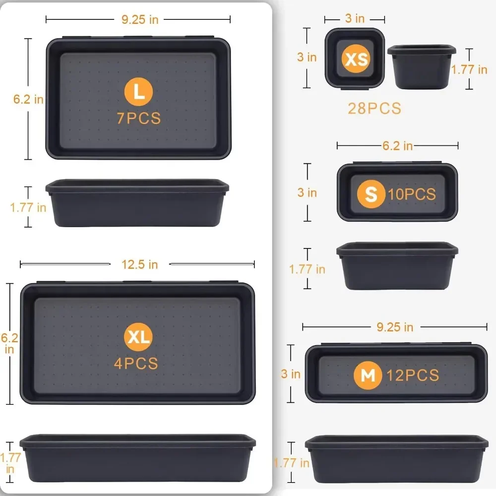 【Updated】 Tool Box Tray Desk Drawer Organizers Interlocking Shallow Tool Organizer Tray Dividers Toolbox Storage Bins Container