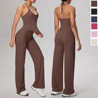 Conjunto de Yoga transpirable con espalda descubierta para mujer, sujetador con correa para el cuello, pantalón, ropa interior de Yoga con almohadilla para el pecho, gimnasio, Fitness, deportes, conjunto de Yoga de Color sólido