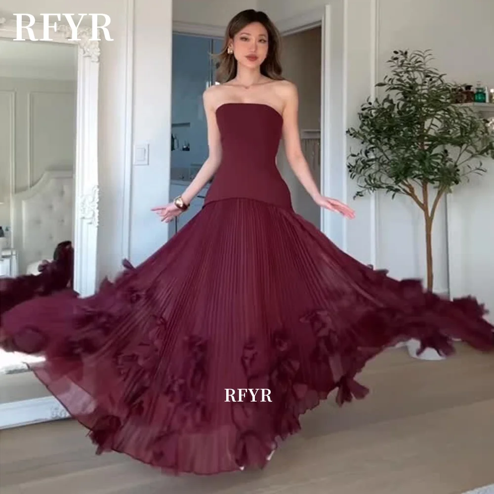 

RFYR A Line Prom Dress 3D Flowers Pleated Corset Evening Dress Lace Up Back Party Dress Gala Dress vestidos de fiesta Customized