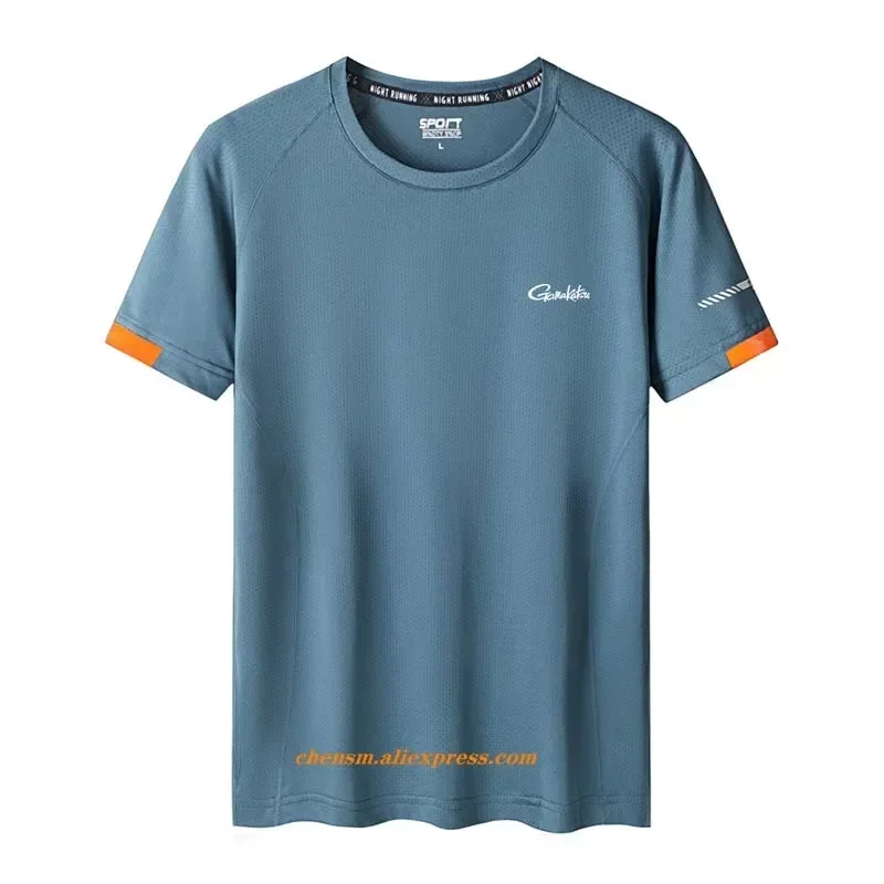 2024 Gamakatsu Men Clothing Summer Thin Fishing Loose Solid Color Short Sleeve Round Neck Sports Quick Dry Casual T-Shirts