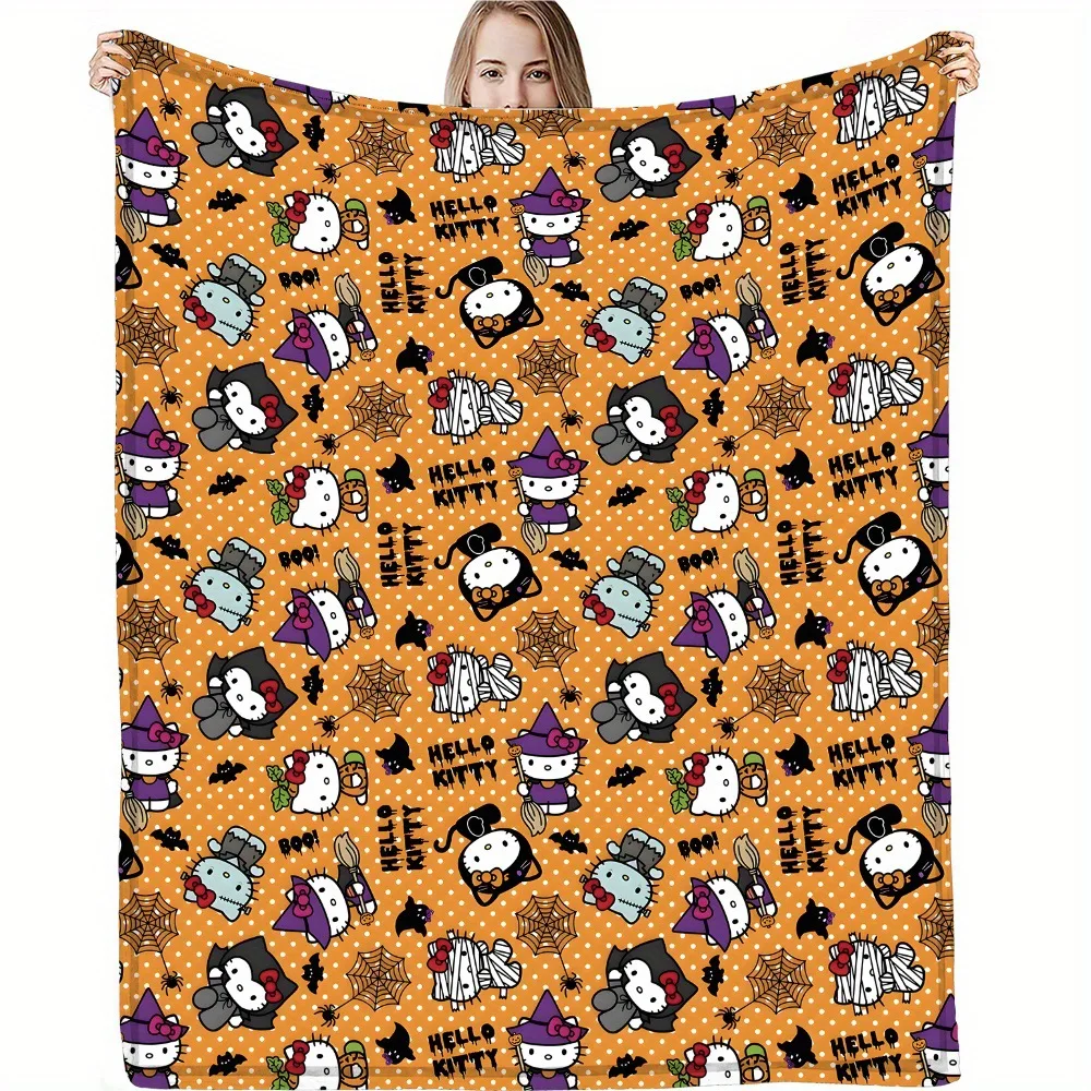 Fashion Sanrio Hello Kitty coperta di Halloween Cute Kuromi Set di carte di flanella a forma di zucca arazzo multifunzionale caldo coperta