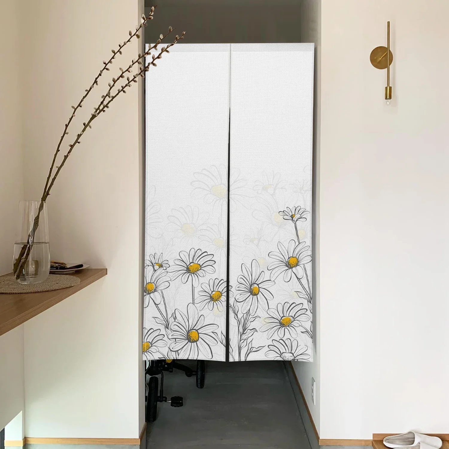 Japanese Floral Door Curtain Lavender Daisy Leaves Print Fresh Spring Style Room Partition for Living Room Bedroom Home Decor