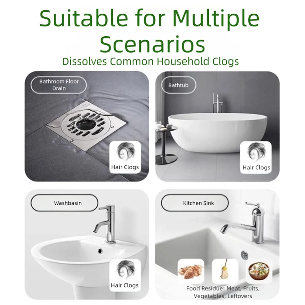 Fast Acting Shower Drain Hair Dissolver Cleaner Powerful Pipe Dredging Agents For Kitchen 2,for Sink
