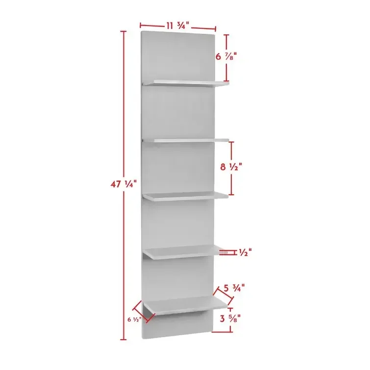 -5 Tier Wall Shelf Unit Narrow Smooth Laminate Finish Vertical Column Utility Shelf Floating Storage Home Decor Organizer