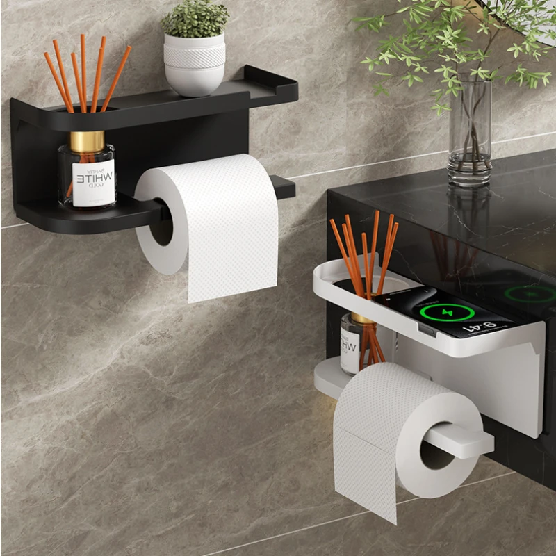Robuster Wandmontierter Toilettenpapierhalter mit Ablage und Schublade Badezimmer-Organizer für Zuhause, Hotel und Apartment