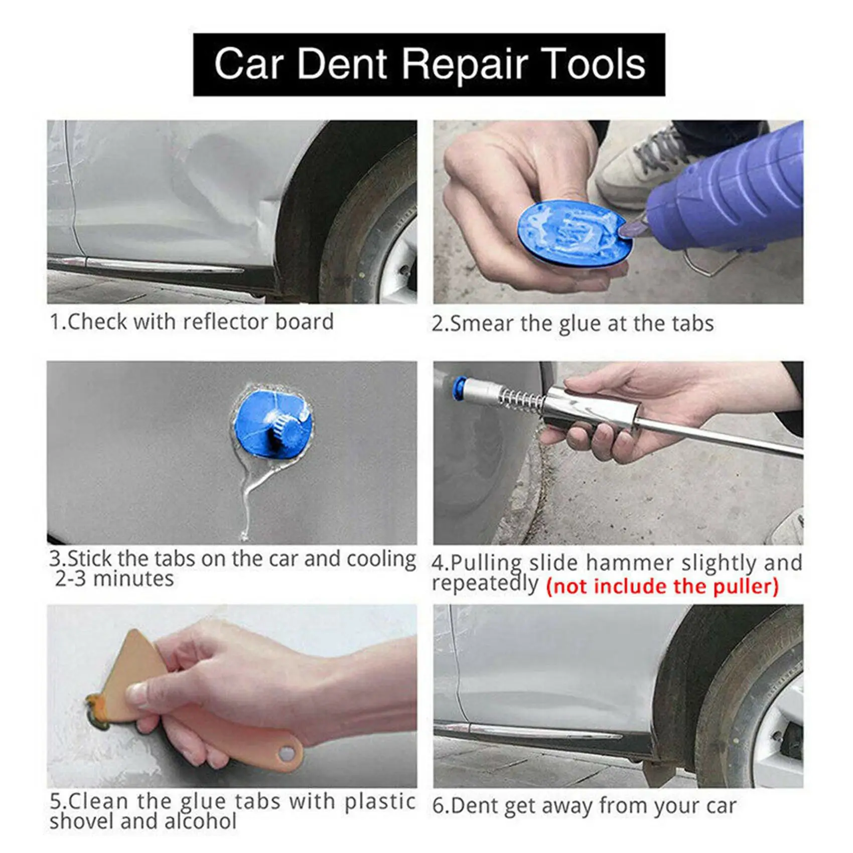 AS60-180 Pcs Puller Tabs Paintless Dent Repair Tabs Glue Pulling Tabs Kit For Small Dent
