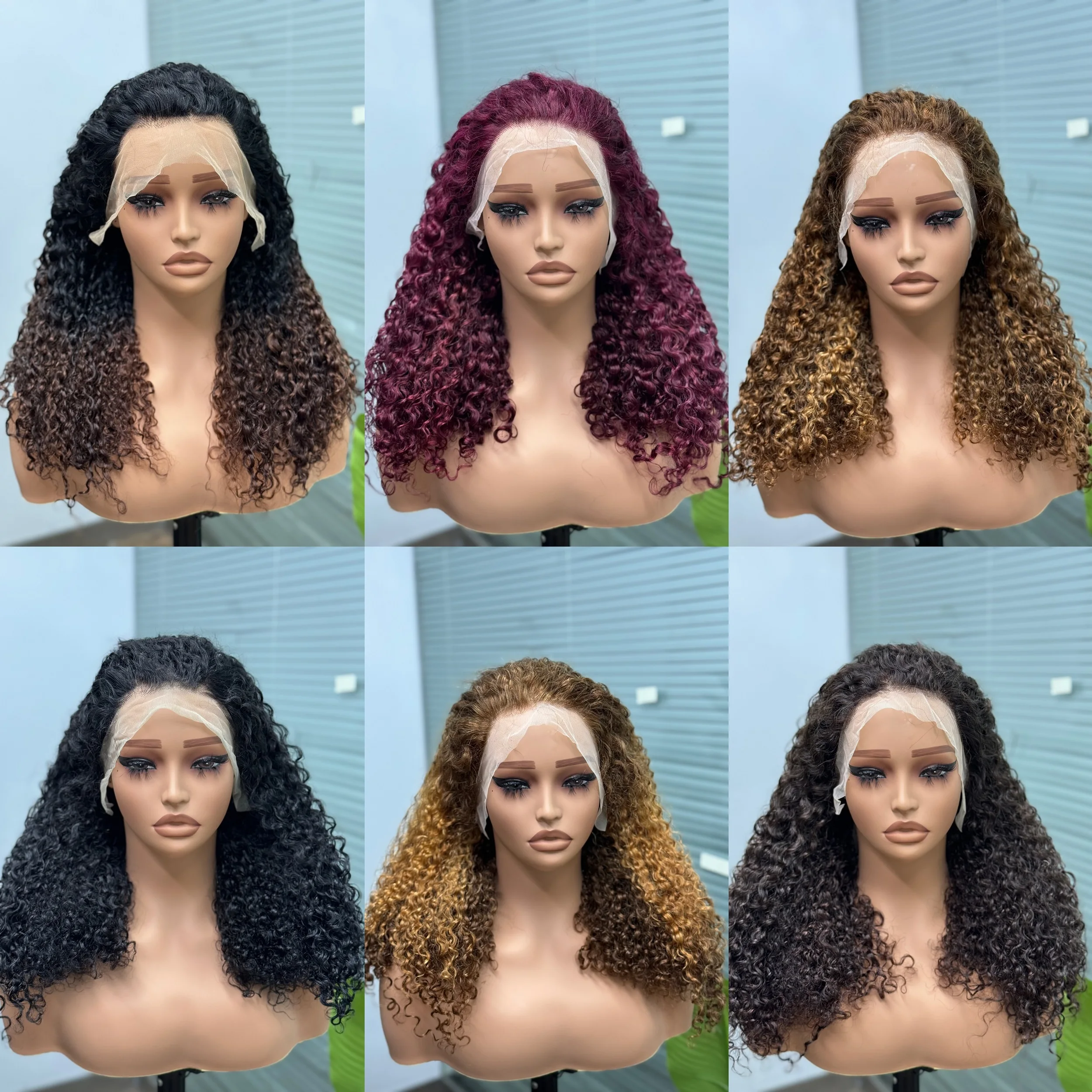 99J Burgundy Burmese rambut palsu manusia keriting untuk hitam wanita 12A rambut palsu keriting bergelombang dengan kepadatan 250% 13x4 Wig Frontal renda