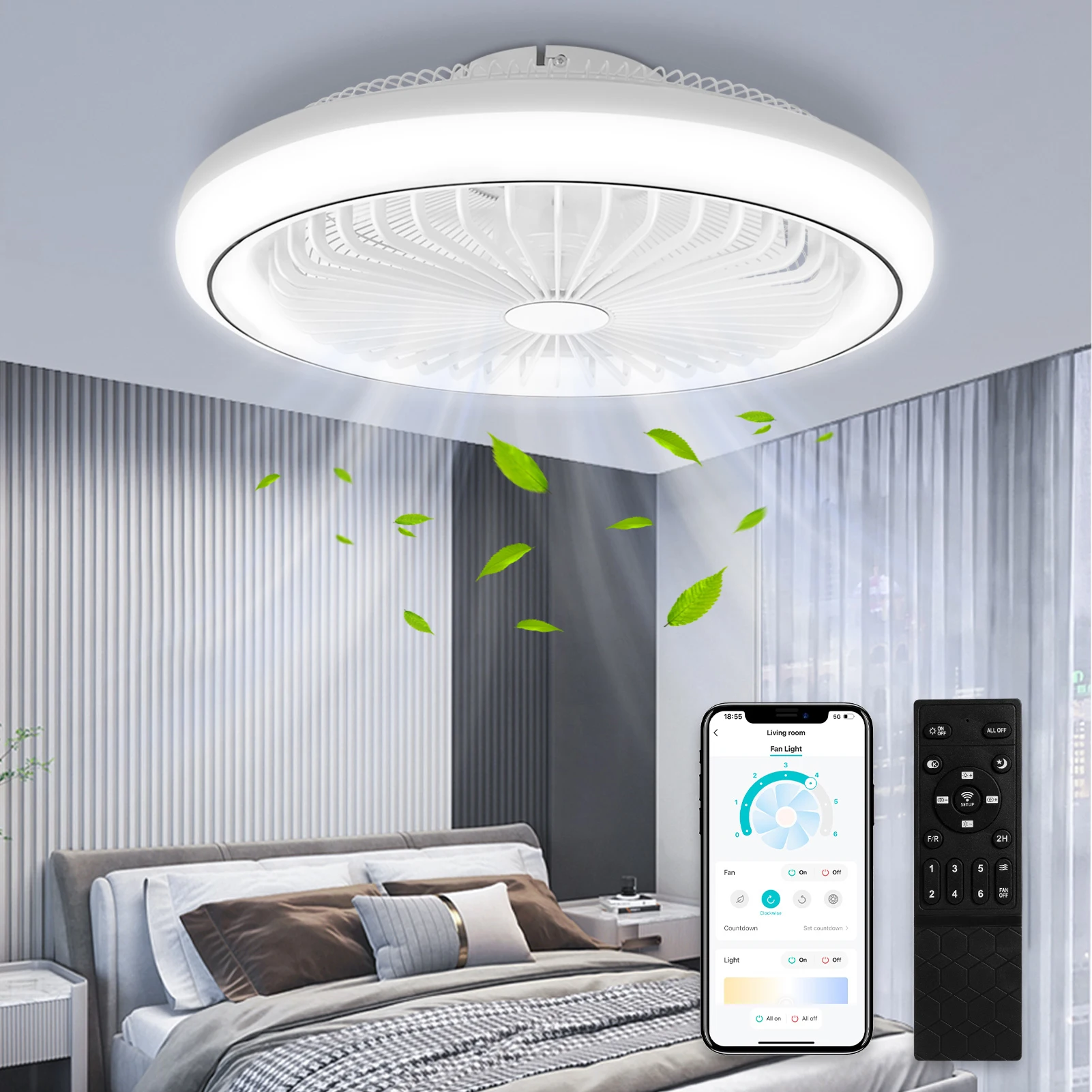 Blattloser LED-Deckenventilator mit Licht, leise Luftkühlung mit Fernbedienung, dimmbare Lampe für Zuhause, Schlafzimmer, Wohnzimmer