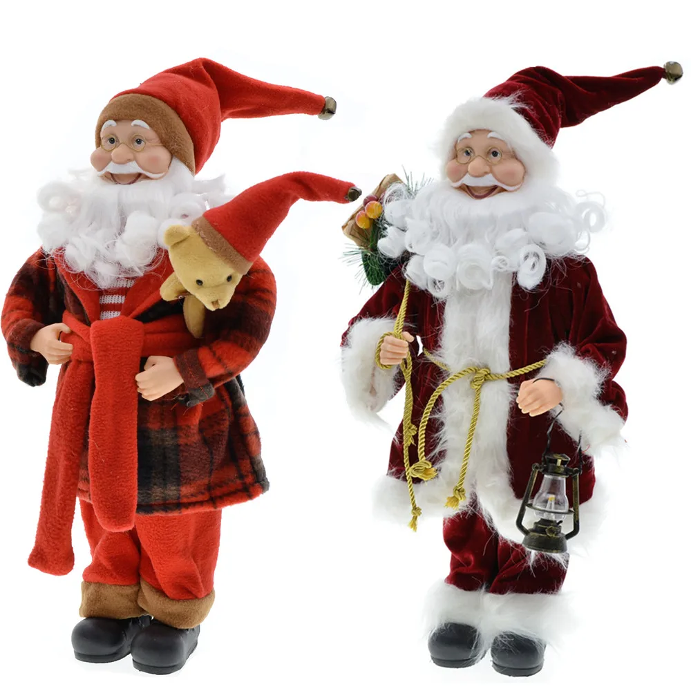 Standing Santa Claus Ornament 45cm Christmas Decoration Santa Claus Figurine Plush Doll Toys Gift Decoration for Home