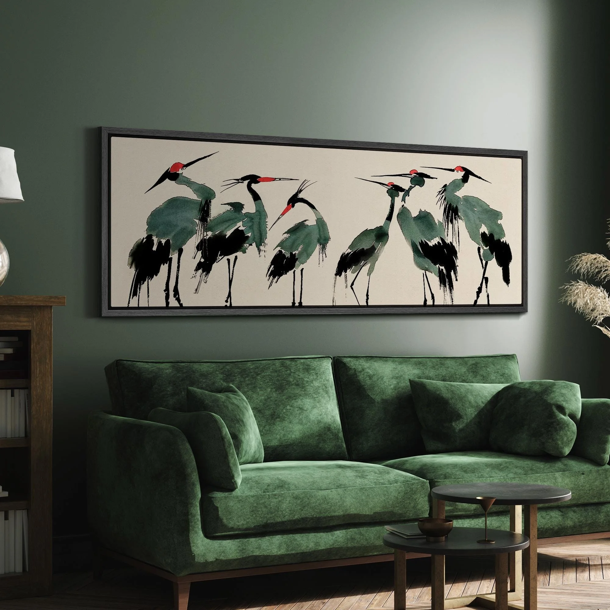 2D Flat Japanese Red Crown Crane Canvas Prints Poster Large Horizontal Japandi Zen Animal Aesthetics Prints Wall Art Home Decor